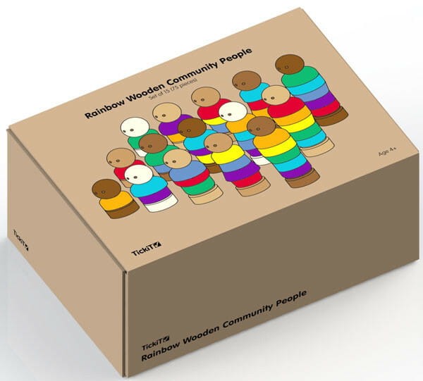 Tęczowe drewniane ludziki duży zestaw